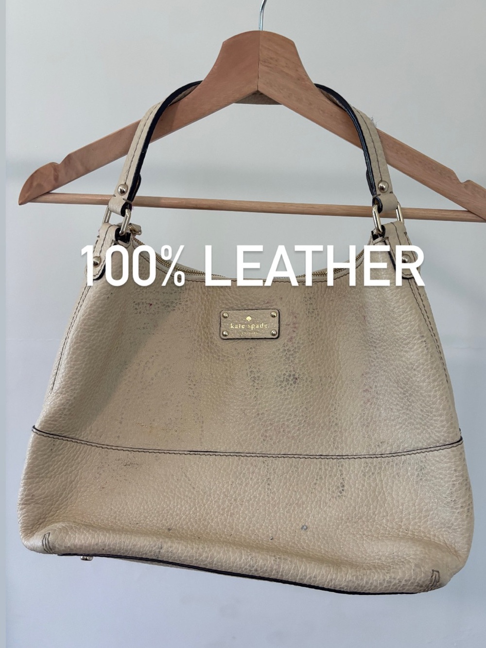 kate spade Beige Leather Shoulder Bag with Gold Hardware